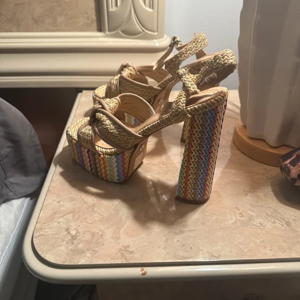 Neutral Raffia Platform Sandals With Multicolor S… - image 3